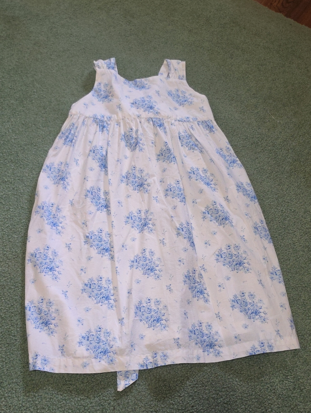 Girls' White Dress with Blue Floral Print